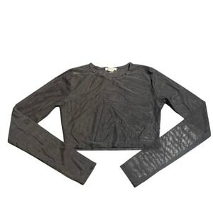 Forever‎ 21 Black Sheer Mesh Long Sleeve Crop Top Small Goth Alt Rock Grunge